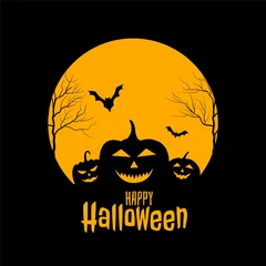 Zelfklevend Fotobehang happy halloween scary black and yellow card design © starlineart
