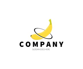 Banana Planet with the ring, Space Logo Concept. Vector Design Illustration. Symbol and Icon Vector Template.