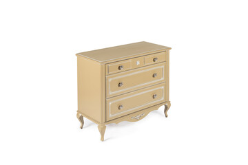 vintage chest of drawers in classic style with carved elements vanilla  color on a white background