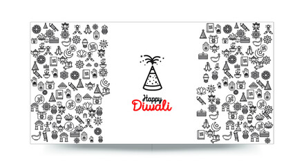 Set of Hand draw Happy Diwali Doodle backgrounds. Objects from Diwali doodle icons.	
