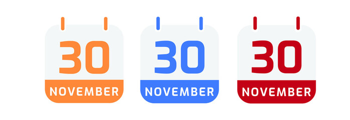 30 november calendar vector design