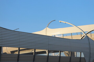 Fototapeta premium large car overpass with large supports in the evening in autumn