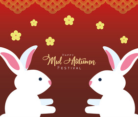 mid autumn celebration card with rabbits couple