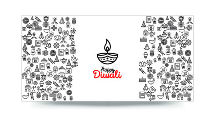 Set of Hand draw Happy Diwali Doodle backgrounds. Objects from Diwali doodle icons.	
