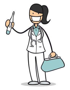 Cartoon Frau als Ärztin oder Pflegekraft mit Mundschutz