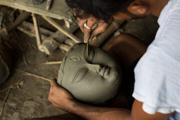 Making of goddess Durga idol. These idols are made for Durga puja, the biggest festival of West...