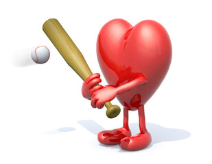 red heart cartoon play baseball
