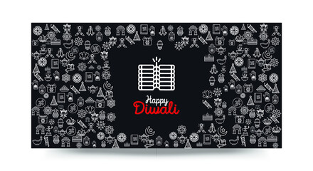 Set of Hand draw Happy Diwali Doodle backgrounds. Objects from Diwali doodle icons.	
