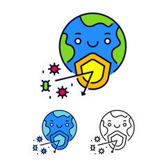 Earth protection from virus icon illustration. earth concept logo