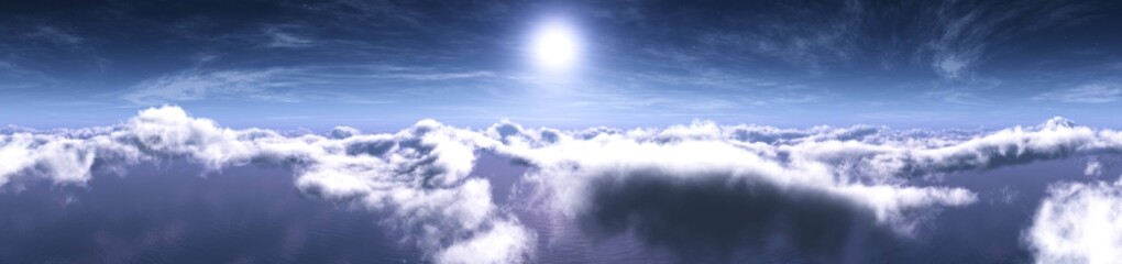Naklejka na ściany i meble Beautiful cloudy landscape, sunrise above the clouds, praying in the clouds, 3D rendering