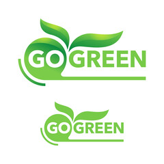 Fototapeta premium Go green quote - eco-friendly motivation slogan in creative floral decoration - isolated vector badge