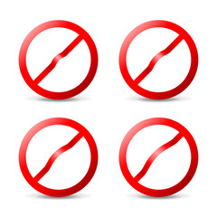 Prohibit sign empty template - crosser out red forbidden caution circle in 3D embossed style - isolated vector set
