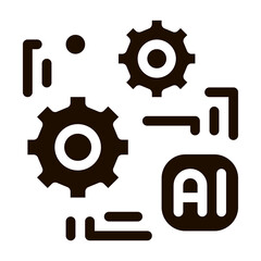 Artificial Intelligence Ai Chip Vector Sign Icon . Artificial Intelligence Gear Wheels And Microchip Pictogram. Technology Support, Cyborg, System Contour Illustration