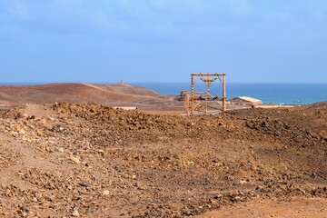 Remains of a wooden cable car for transporting salt from  Salinas of Pedro de Lume  on the island of Sal (Cape Verde).