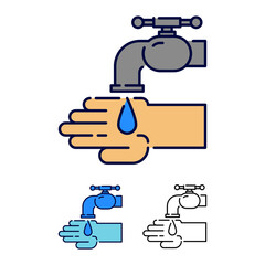 washing hand on tap water icon illustration. concept logo