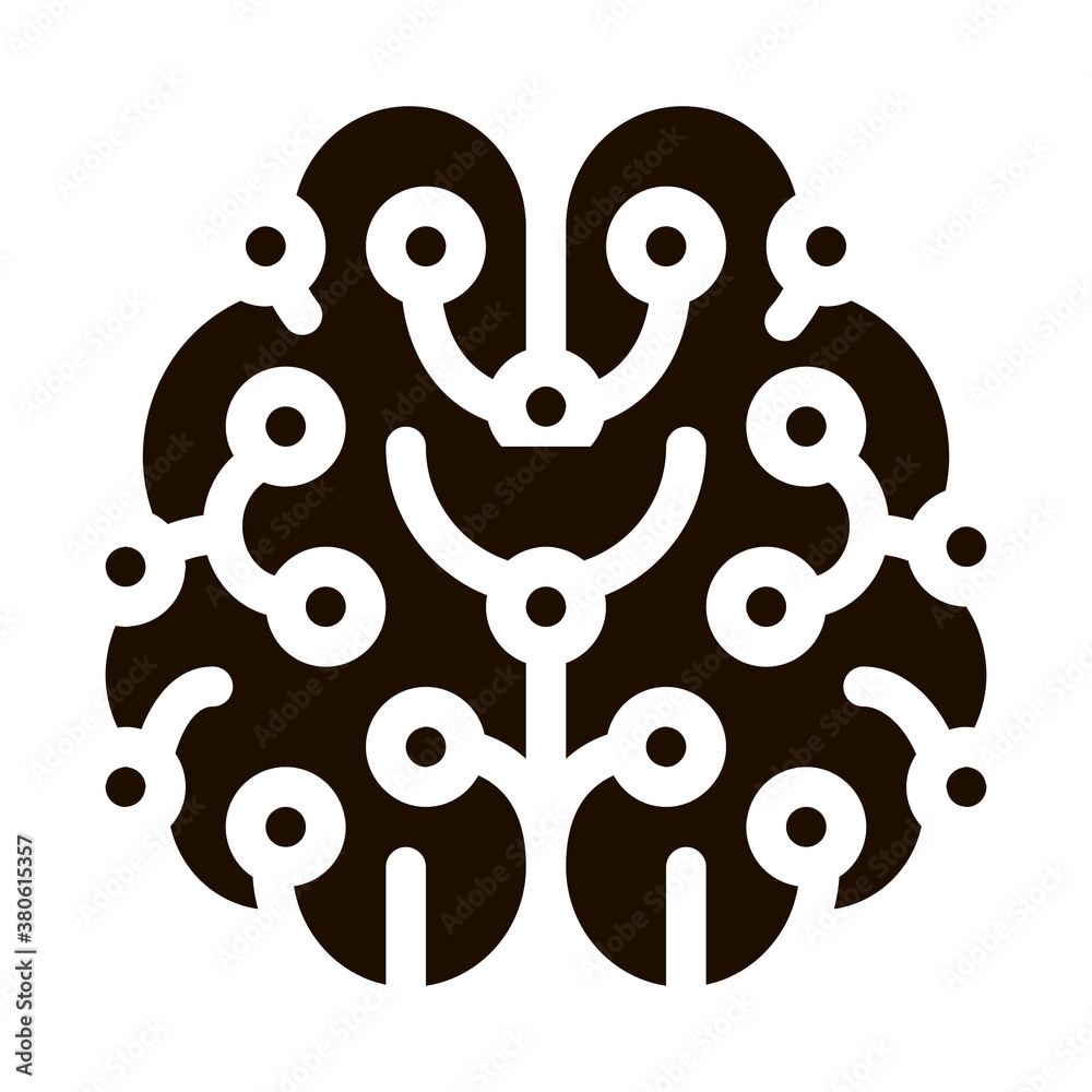 Sticker Artificial Intelligence Brain Vector Sign Icon . Artificial Intelligence Elements Sensing Device Pictogram. Technology Support, Cyborg, Microchip Contour Illustration