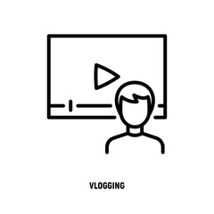 Vlogging thin line icon. Video vlog, streaming, self selling. Social media. Vector illustration.