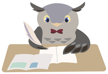 勉強をするミミズクのイラスト