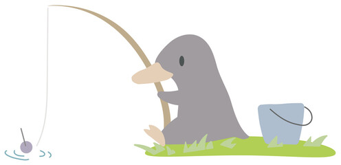 釣りをするカモノハシのイラスト