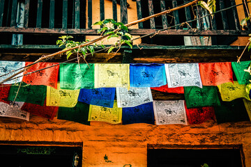 View of the facade of an old house in Nepal

