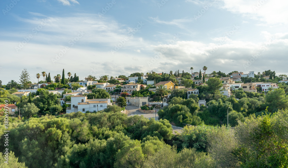 Sticker MALLORCA, SPAIN - Jul 17, 2020: Mallorca, A beautiful panorama view  over the houses of Cala Mendia.