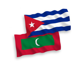 Flags of Maldives and Cuba on a white background