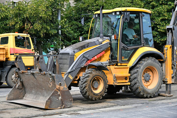 Excavator machinery at the road construction