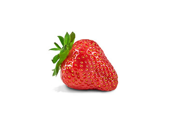 Red strawberry isolated on white background. Summer harvest. Close up, copy space, side view