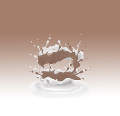 Splash of milk and chocolate mixing with Clipping path 3d illustration.