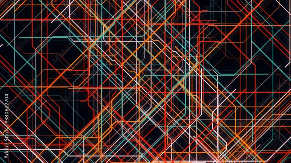 Poster abstract multicolored crossing rays moving fast isolated on black background. animation. endless con