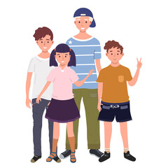 A group of children are standing together vector illustration