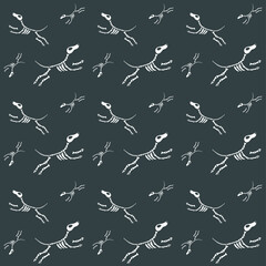 Vector seamless pattern. Dog white skeletons on grey background. Halloween wrapping paper concept