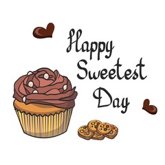 stock vector happy sweetest day illustration hand drawn cupcake cookies cartoon style isolated on white background