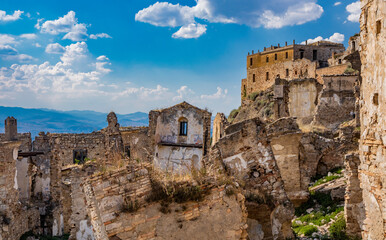 Craco, Matera, Basilicata, Italy. The ghost town destroyed and abandoned following a landslide. The...