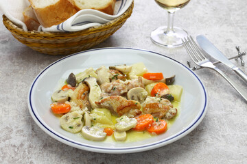 creamy chicken and mushroom fricassee, french home cooking