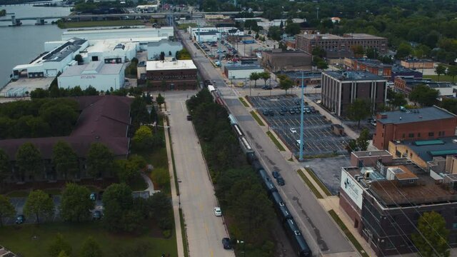 Aerial footage of Downtown Green Bay, Wisconsin
