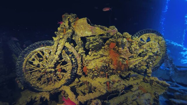 SS Thistlegorm was a British armed Merchant Navy.  BSA motorcycles. wreck diving in the red sea. Sharm el Sheikh, Egypt, Sinai.
