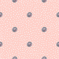 Little purple pearls seamless stylized pattern. Creative minimalistic ocean print with pink dotted background.