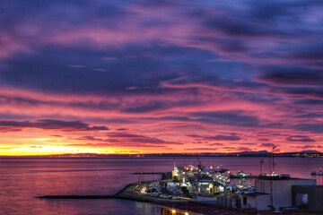 Spectacular and colorful sunset in Santa Pola
