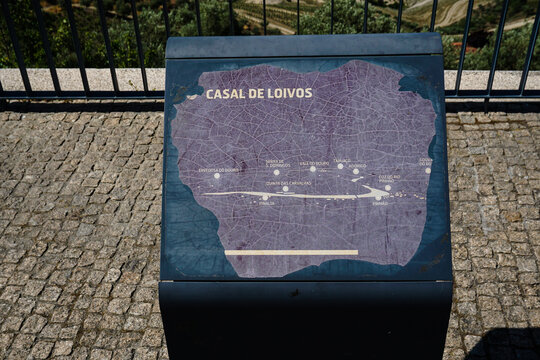 Sign with the map of Casal de Loivos in Miradouro, Portugal