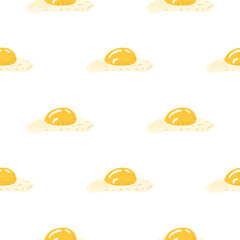 Healthy breakfast seamless isolated pattern with doodle omelette elements. Egg simple meal artwork with white background.