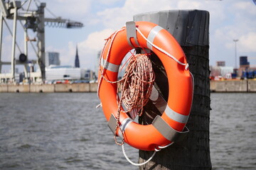Life Ring in the Port of Hamburg, Germany