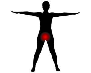 Vorderansicht Frau mit Schmerzen in der Blase