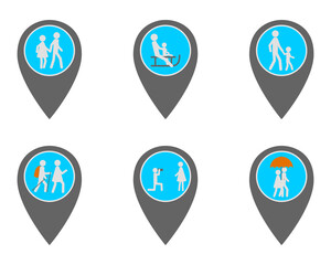 Pins mit Symbolen zum Reisen