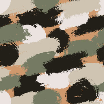 Brush strokes vintage seamless patterm. Grunge design. Camouflage texture. Vector illustration