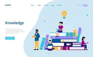 Education, Exam Preparation, Impoving Skills Concept. Stacks Of Books And Study Guides. Young People Gain Knowledge For Future Ideas And Success. Colorful Cartoon Vector Illustration In Flat Style