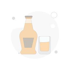 cider bottle with glass vector flat illustration on white background