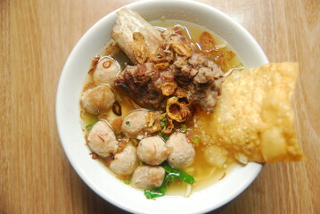 bakso. indonesian meatball served with soup and noodle