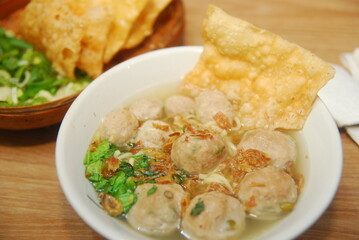 bakso. indonesian meatball served with soup and noodle