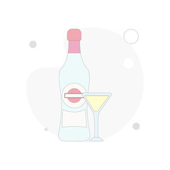 Martini bottle with glass vector flat illustration on white background